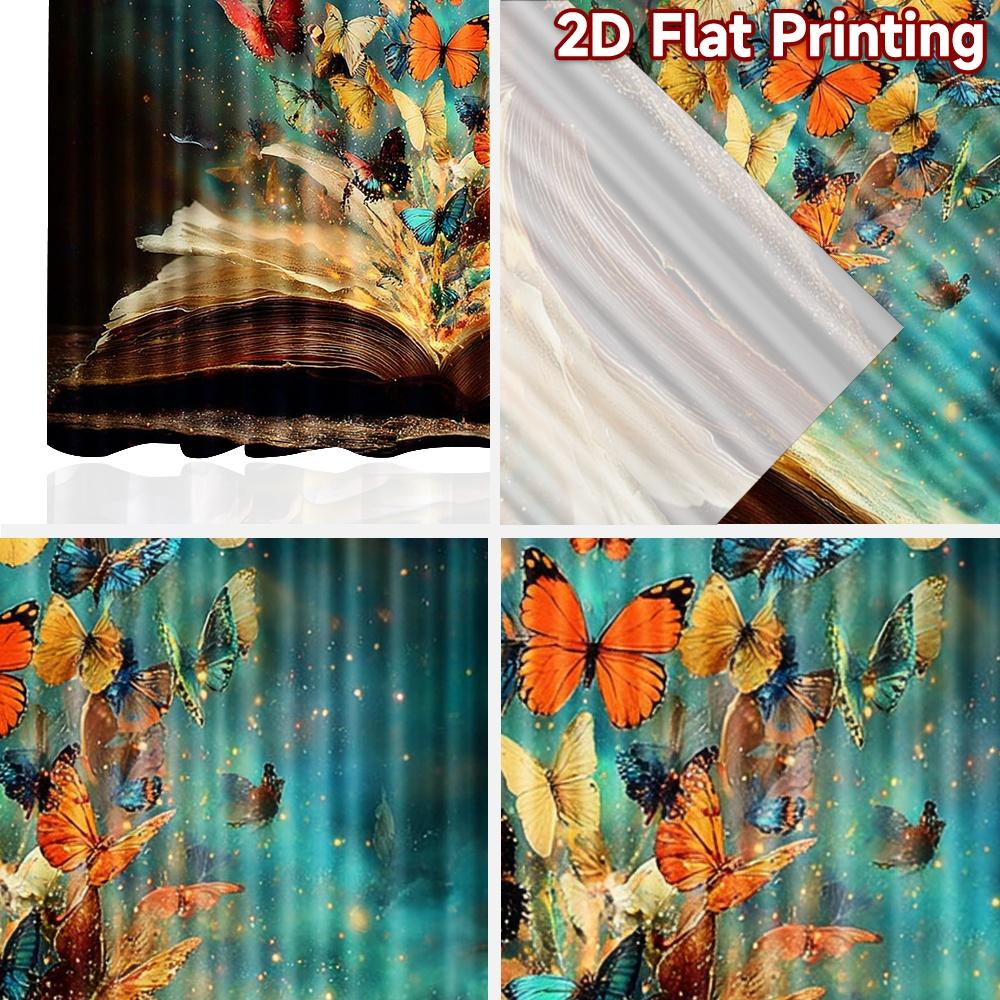 2D flat printing 2pcs Party Curtain Book Butterflies Release Imagination Digital Printed Polyester Drapes Holiday Decorations