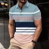 New Men's Casual POLO Shirt Digital Printing Striped Buttons Lapel Top T-shirt