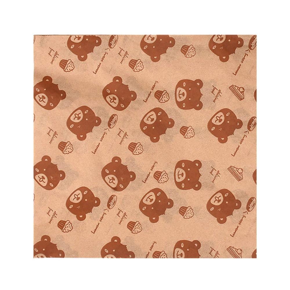 50PCS Square Oil-Proof Paper Food Grade Sandwich Packaging Paper Cute Bear Meal Tray Baking Paper