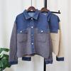 Autumn and Winter New Splicing Denim Knitted Cardigan Short Loose and Versatile Design Sweater Jacket Women
