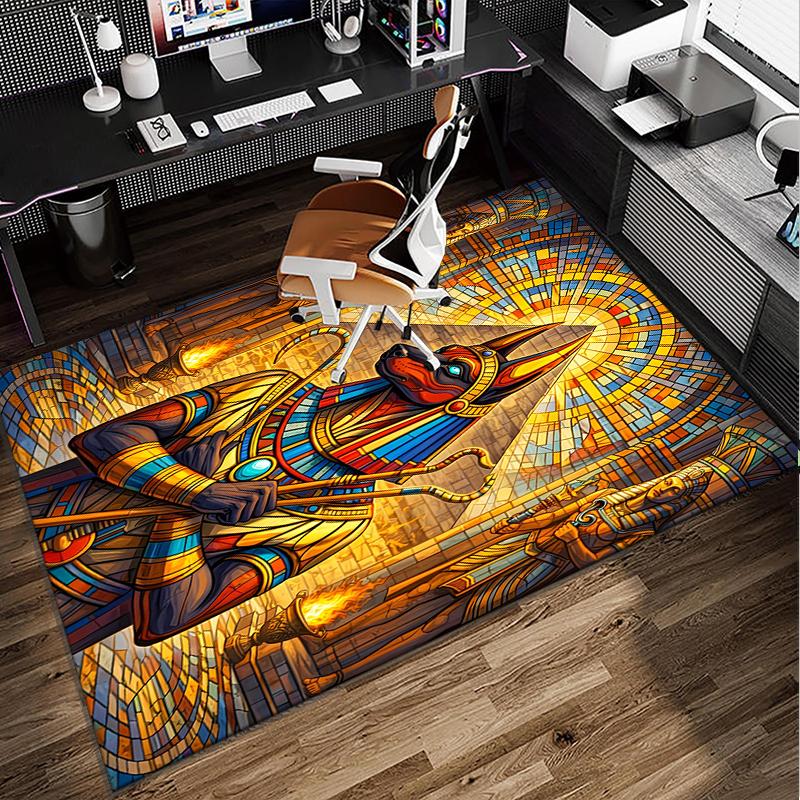 Ancient Egyptian Pharaoh Office Rug Chair Mat, Game Carpet, Suitable for Front Door, Bedroom, Living Room, Desk, Holiday Gift