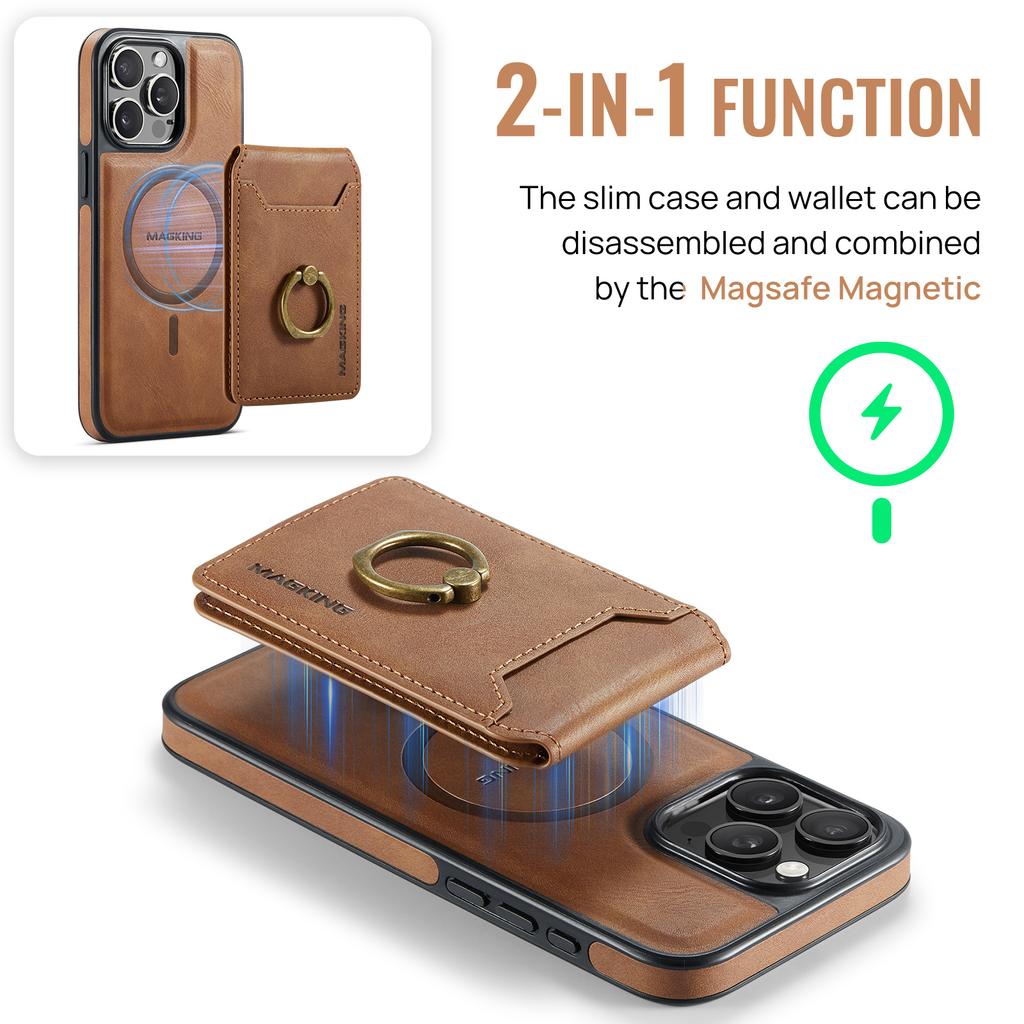MAGKING K1 Serie Für iPhone 14 Pro Max Magnetische Hülle PC+TPU+PU Handyhülle mit Kartenhalter Ständer