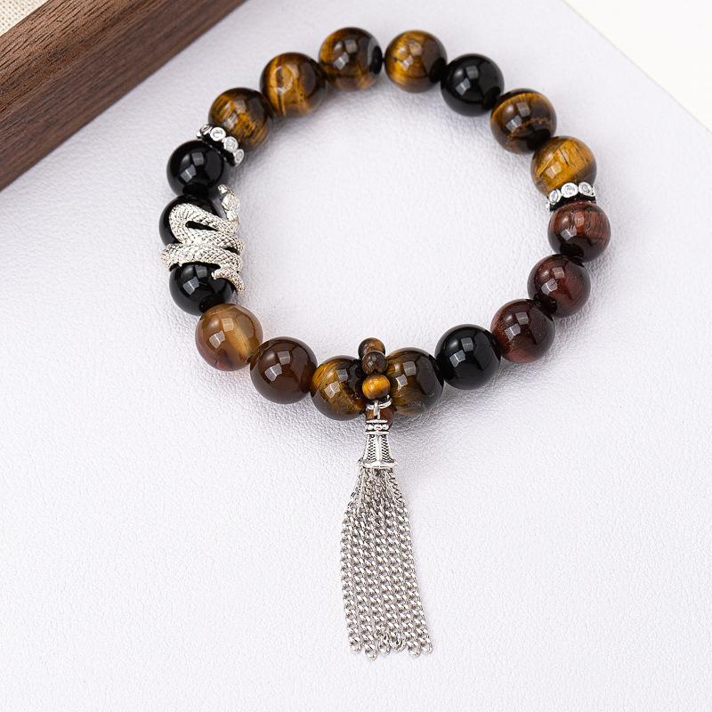 New Chinese autumn and winter tiger's eye stone hair crystal beaded tassel bracelet, bracelet temperament versatile light luxury high-end snake jewelr