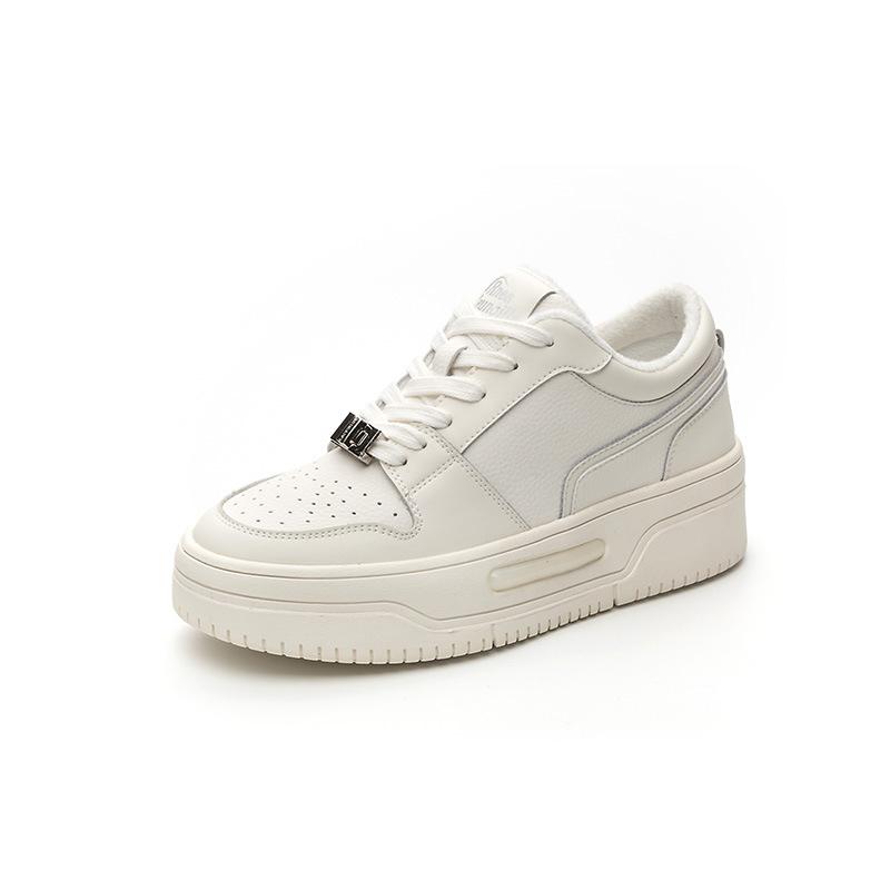 Round head color matching board shoes for women's 2025 spring new thick-soled leather little white shoes breathable and versatile casual shoes single