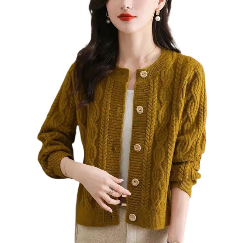 Petite High-Waisted Cable Knit Cropped Cardigan - Spring/Autumn 2025 New Style