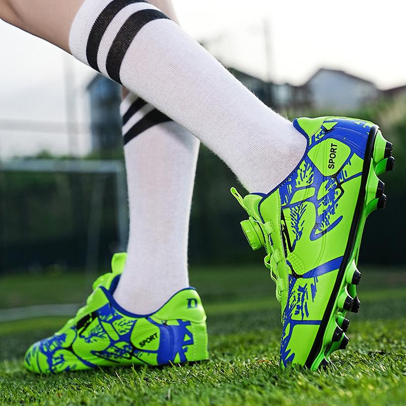 2025 new leather rotating buckle children's football shoes men's broken nails young students lace-free sports shoes
