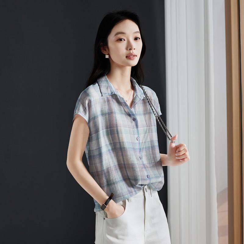 SOFSIL Women's Striped Linen Blend Short Sleeve Shirt