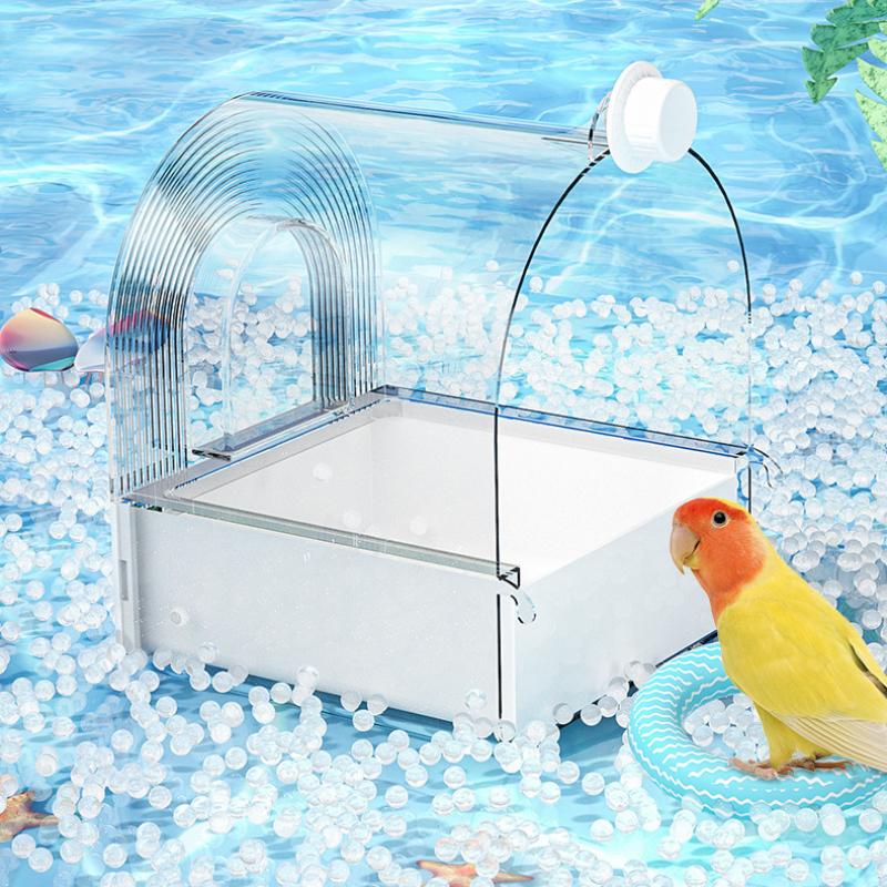 Large Bird Bath Cage Cleaning Pet Supplies Cockatiel Bird Clear Bathtub with Bottom Drawer Portable Shower for Most Birdcage