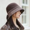 New Autumn and Winter Hat for Women with Big Brim Showing Face Small Fisherman's Hat Retro Versatile Basin Hat Korean Style Bow Bucket Hat
