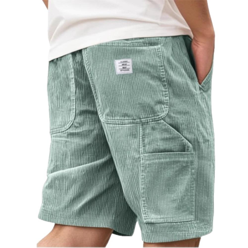 Herren Vintage Cord Cargoshorts, Modische Mehrzwecktaschen Gesticktes Etikett Lässige Kurzhosen