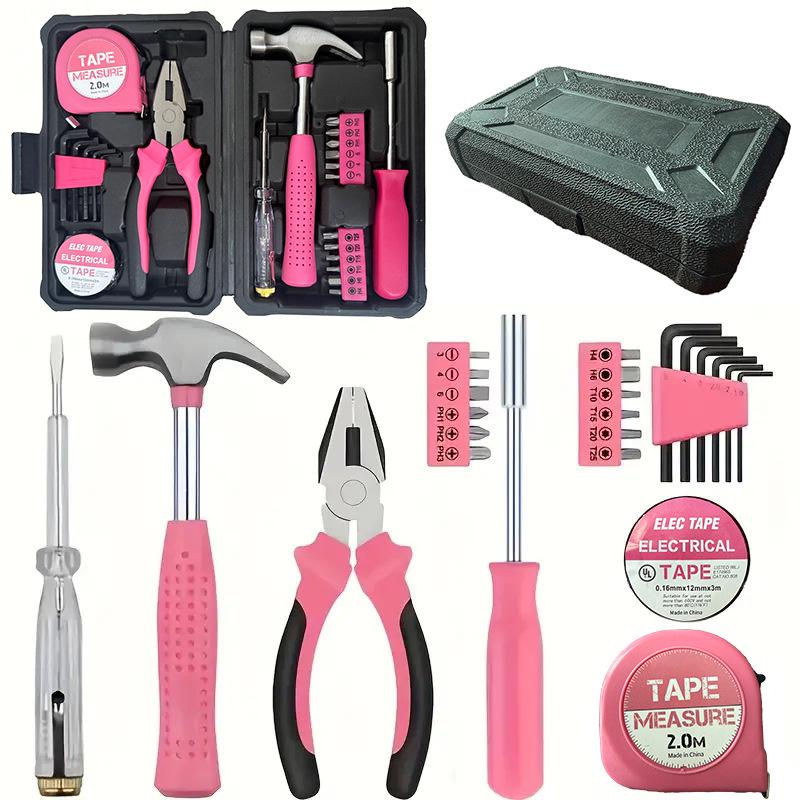 24-Piece Pink Multi-Functional Tool Set for DIY and Auto Repair