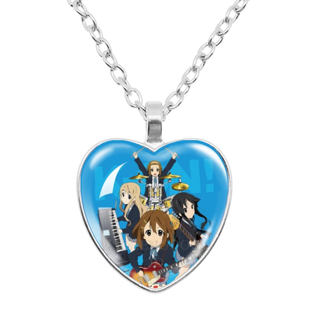 K-ON! Anime Heart Shape Pendant Necklace - Hirasawa Yui Mio Ritsu Tsumugi Azusa Characters Jewelry Gift for Fans