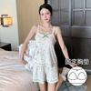 Summer New Suspender Set Simple Solid Color Love Bow Comfortable Pajamas Loungewear Women's Outer Wear with Chest Pad