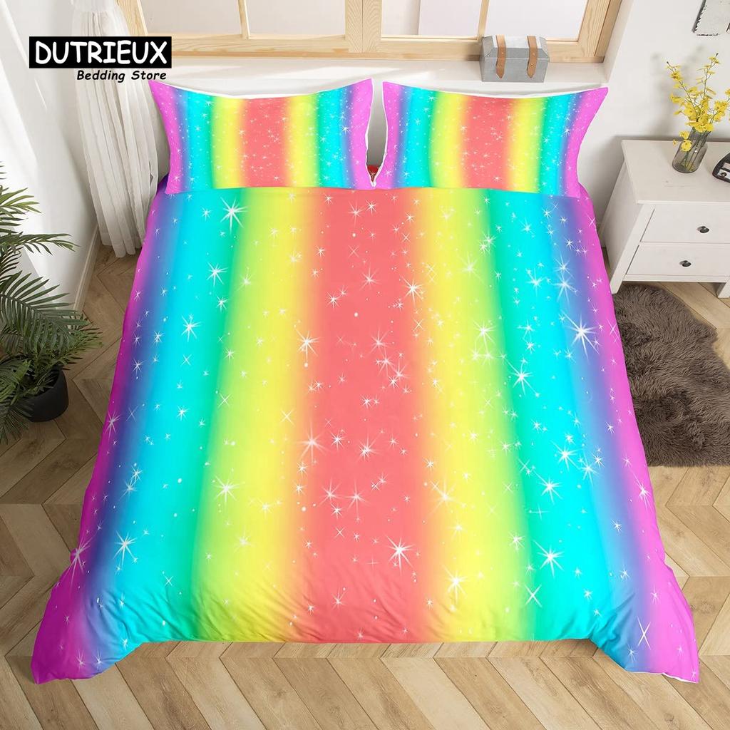 Rainbow Conch Duvet Cover Set Colorful Rainbow Bedding Set For Kids Girls Microfiber Multicolor Comforter Cover Twin King Size