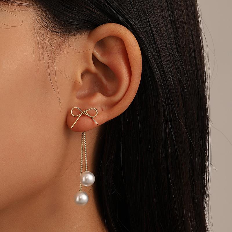 

Изысканные длинные серьги с кисточками, висячие серьги с милым бантом и жемчугом для женщин, трендовые для подростков, ювелирные аксессуары со звездами и феями