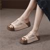 Genuine Leather Woven Thick Soled Outdoor Slippers Versatile Peep Toe Soft Soled Women's Flat Slides