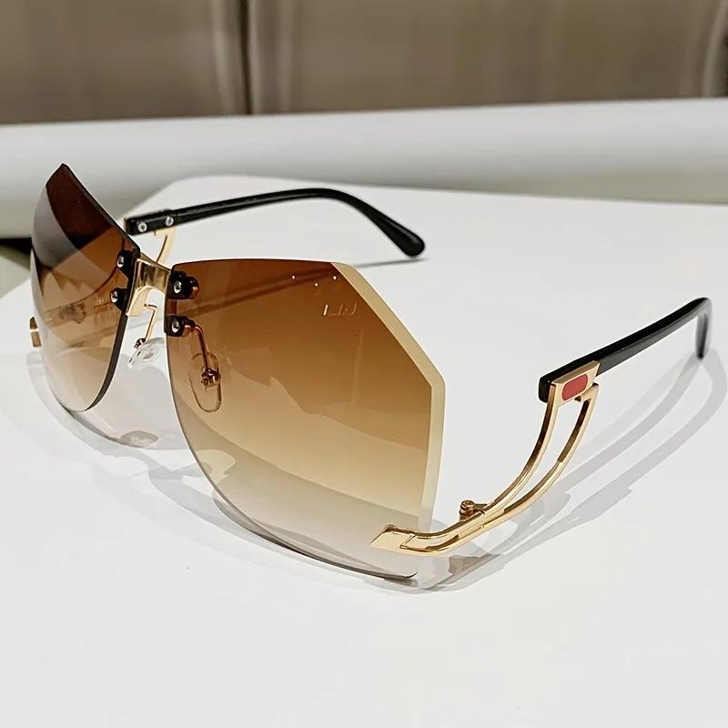 New Irregular Rimless Sunglasses Women Brand Designer Alloy Frame Oversize Gradient Sun Glasses Fashion Female Clear Shades