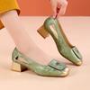 Zapatos De Mujer Women Classic Round Toe Green Hollow Out Square Heel Shoes for Office Hotel Lady Casual Beige Comfy Shoes Ab267