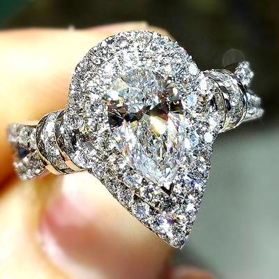 Bagues de mariage en forme de poire pour femmes, nouvelle mode, cristal AAA, zircone cubique, design moderne, bijoux tendance pour fête de mariage