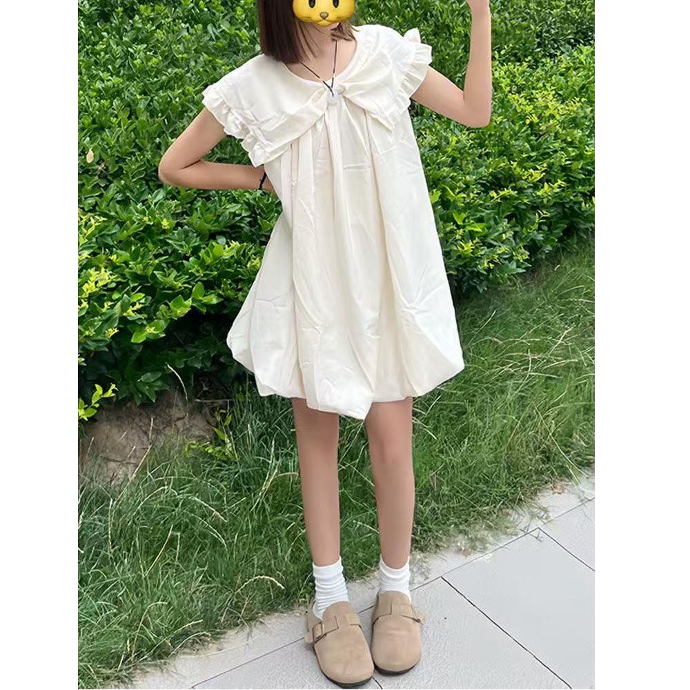 Sweet Fluffy Petite Sleeveless Princess Dress with Bow Cape and Doll Collar - Summer Flower Bud Design