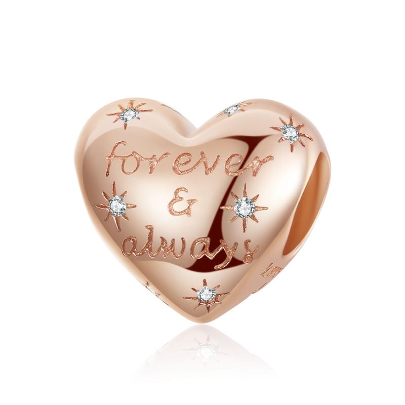WOSTU Forever & Always Beads 100% 925 Silver Rose Gold Charm Fit Bracelet Pendant DIY Jewelry Making