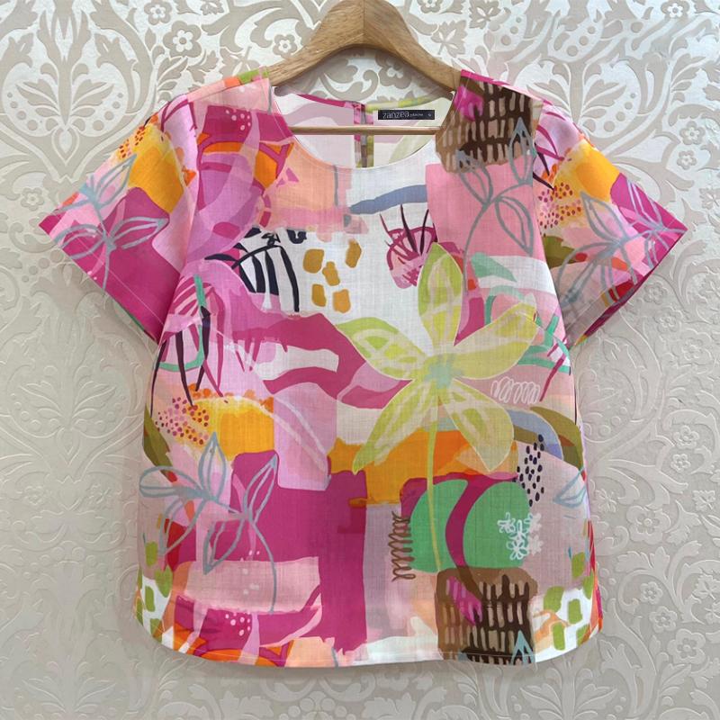 

ZANZEA Женские летние повседневные футболки с круглым вырезом и принтом, с коротким рукавом L розовый