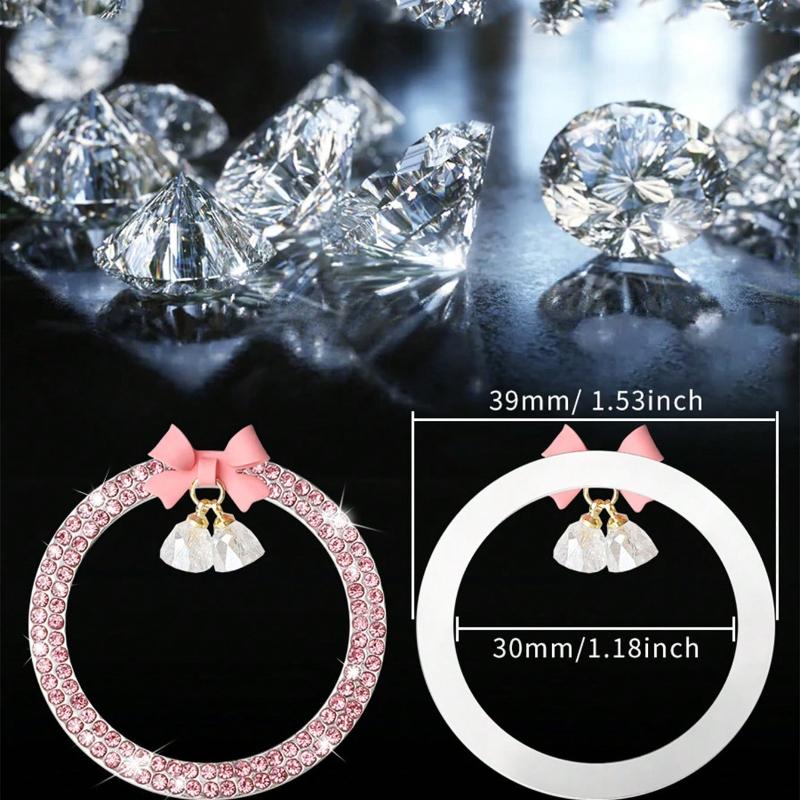 1 adet Araba Tek Tıkla Çalıştırma Dekorasyon Çıkartması İç Düğme Elmas Fiyonk Kristal Çan Kolye Ateşleme Halkası ile Kakmalı