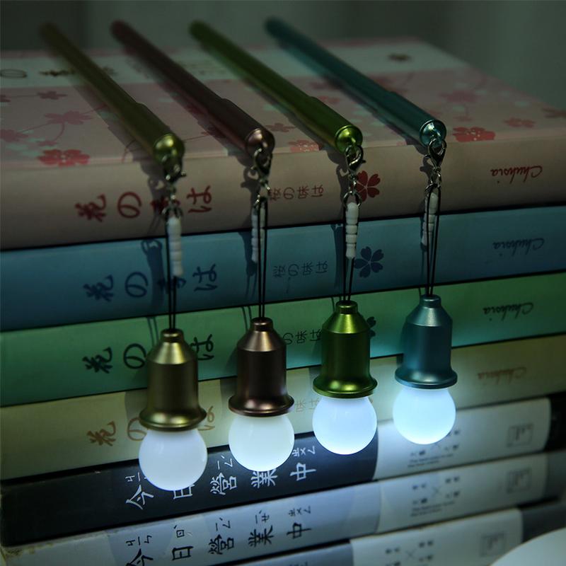 2pcs Creative Glowing Light Bulb Gel Pen Imitation Metallic Kawaii Pens Black Ink Gel Pen 0.38mm Writing Office School Supplies