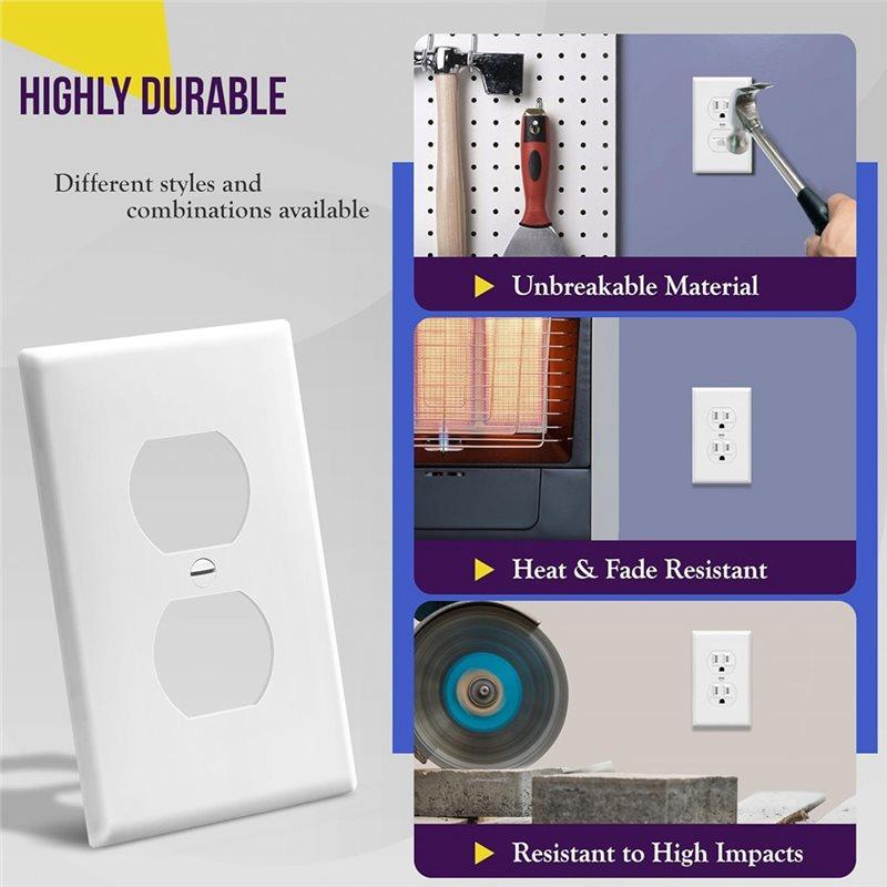 ABBP-Duplex Wall Plate 1-Gang White Polycarbonate Electrical Outlet Cover UL Listed Wall Plate 4.5X2.76