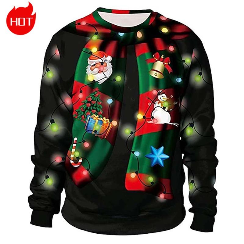 Gingerbread Man 3D Printing Sweatshirts Vintage Happy Christmas Graphic Round Neck Hoodie Fashion Ugly Christmas Sweatshirt Tops