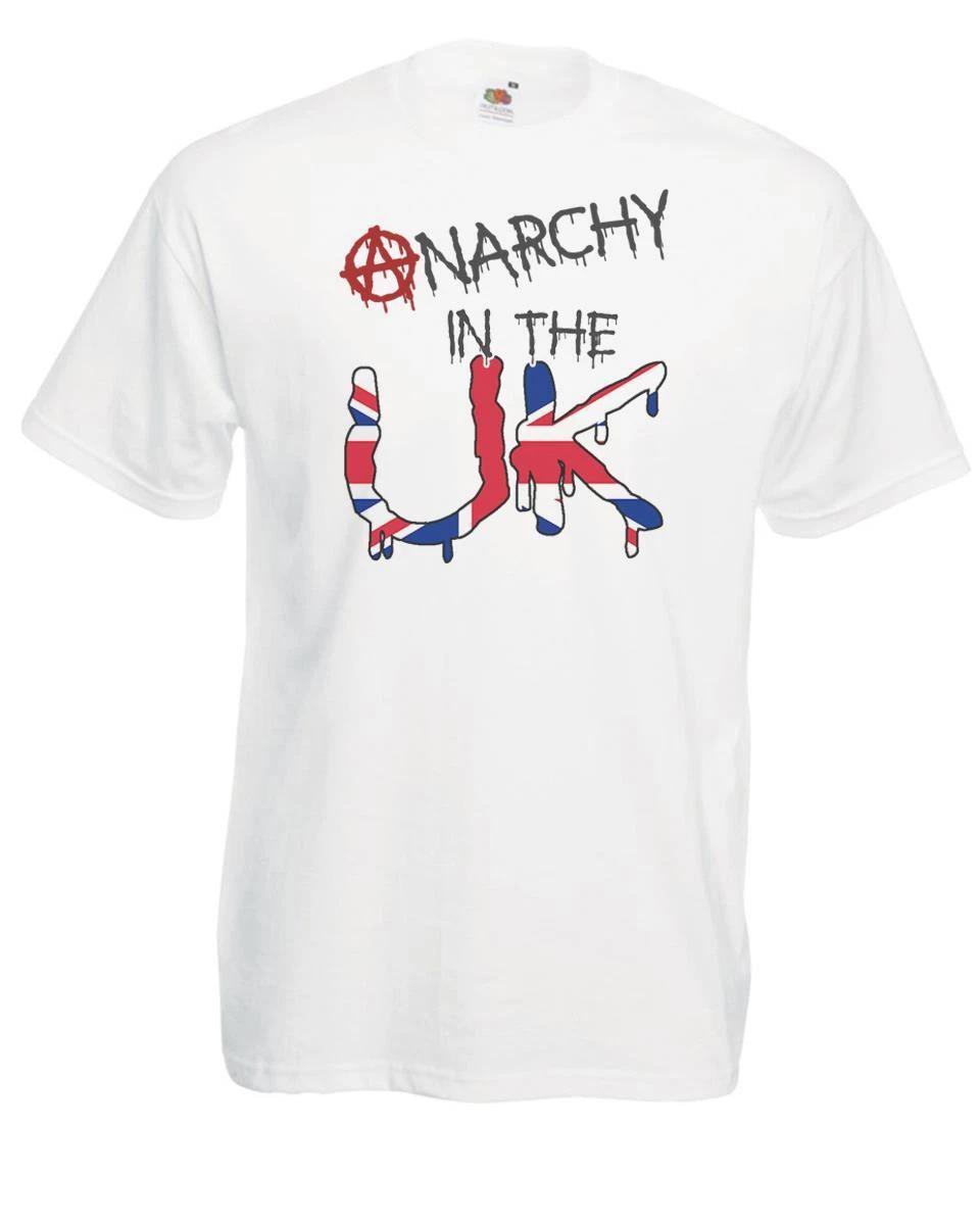 Adults Anarchy In The UK Union Jack Punk Rebellion Protest Unisex White 100% Cotton T-shirt Mens Tees Top 2XL