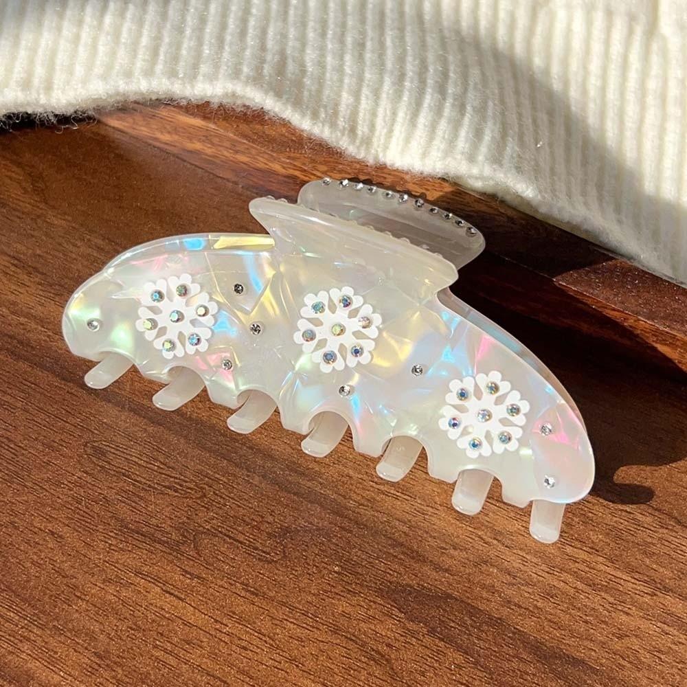 Elegant Iridescent Hair Claw Rhinestone Acrylic Hair Claw Creative Snowflake Shark Clip  Girls
