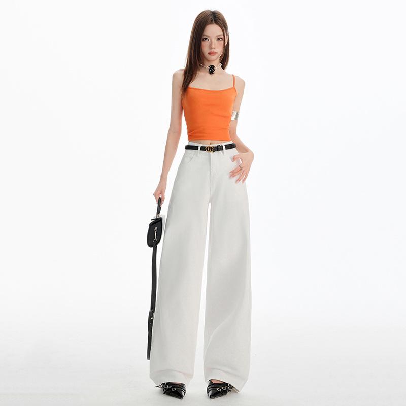 

Женские белые облегающие джинсы с широкими штанинами с драпировкой - Новый осенний дизайн американской горячей девушки M