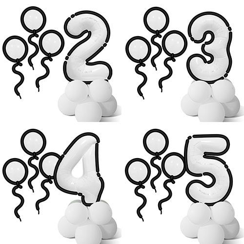 Cartoon Style Black And White Digital Balloon Column Children'S First Birthday Party Decoration Scene Arrangement Photo