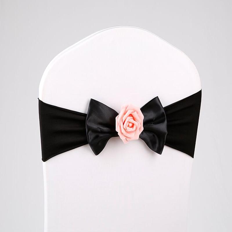 Stretch Spandex Chair Sash Band Bow Tie With Round Buckle Elastic Chair Bowknot Ties For Hotel Banquet Wedding Party Decoration