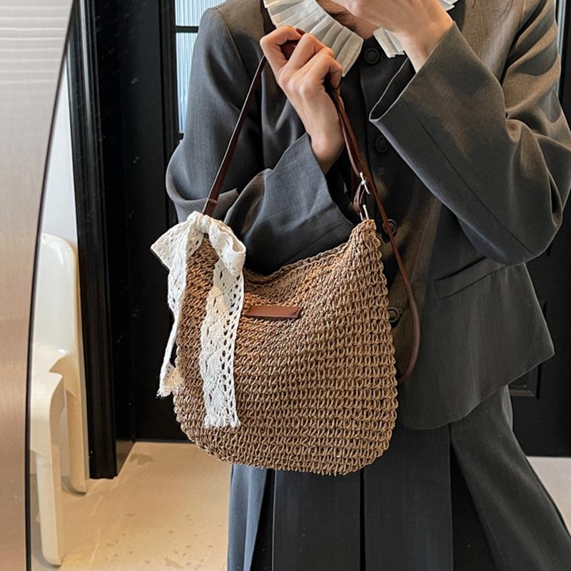 Casual Large Capacity Straw Shopping Shoulder Bag Hollow Out Woven Women Crossbody Bags Summer Beach Travel Lady Wicker Knitted Handbag