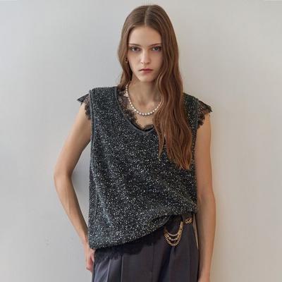 Sequin Mix V Neck Knit Vest ze11qV001na