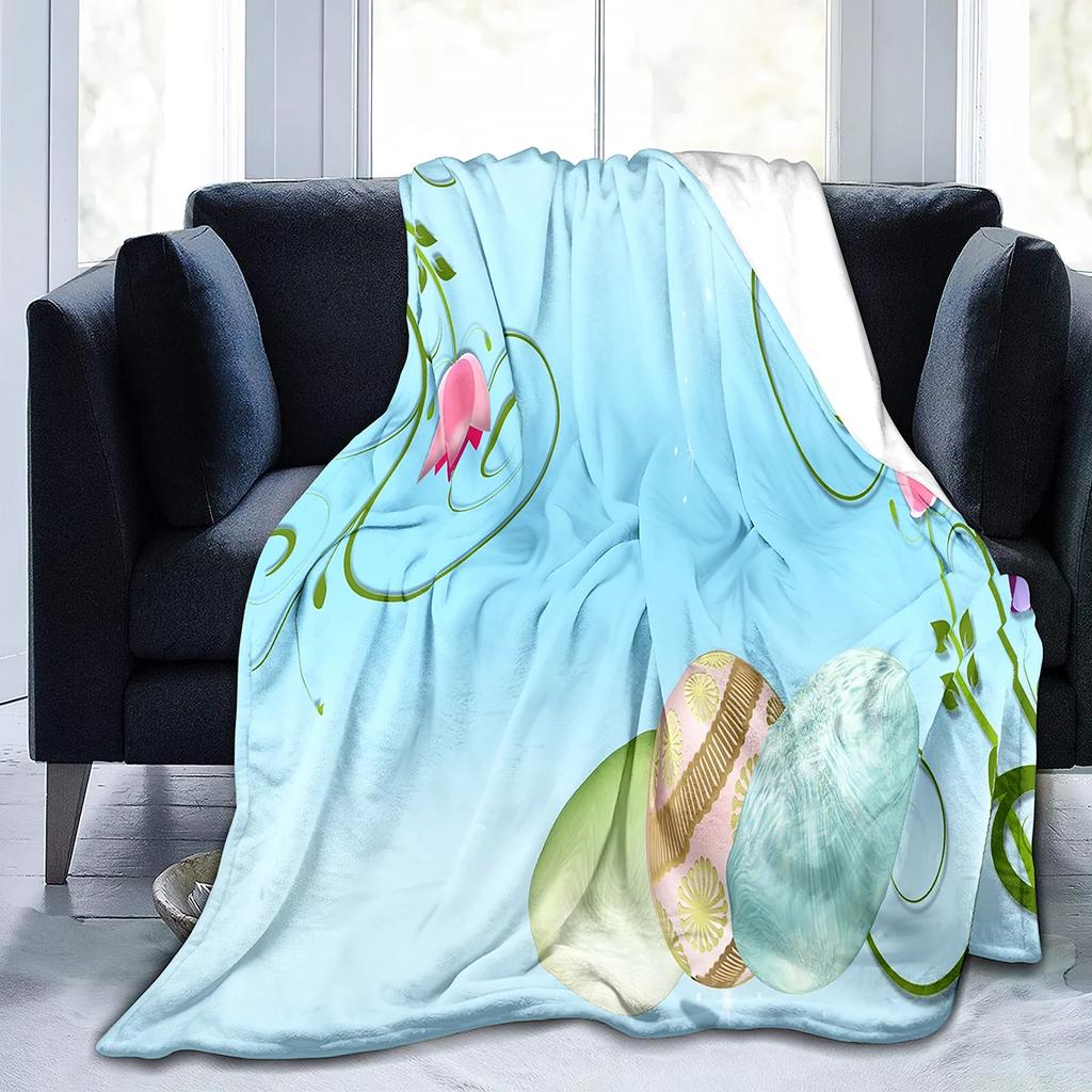 Easter Eggs Flannel Throw Blanket Colourful Eggs Pattern Easter Gifts Blanket King Queen Size for Bed Sofa Couch Lightweight