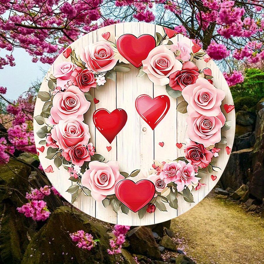 2D Flat 20cm Happy Valentine's Day love rose Wooden Wall Hanging Decor - car balloon Universal Holiday Wooden Pendant, Home Decoration, Welcome Sign