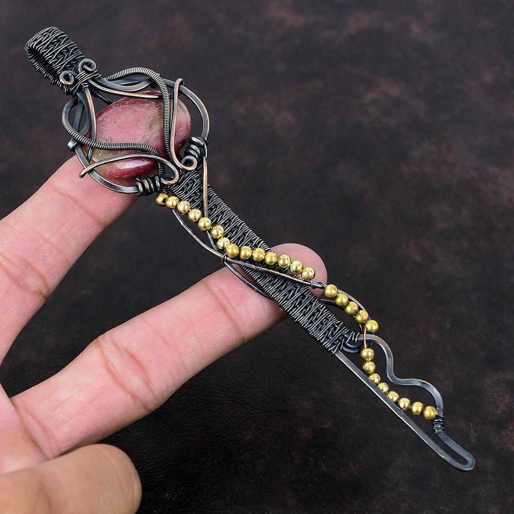 Rhodonite Pendant Copper Wire Wrapped Jewelry Gemstone Pendant Key Pendant Copper Wire Wrap Pendant Handmade Brand New Jewelry Wedding Gift