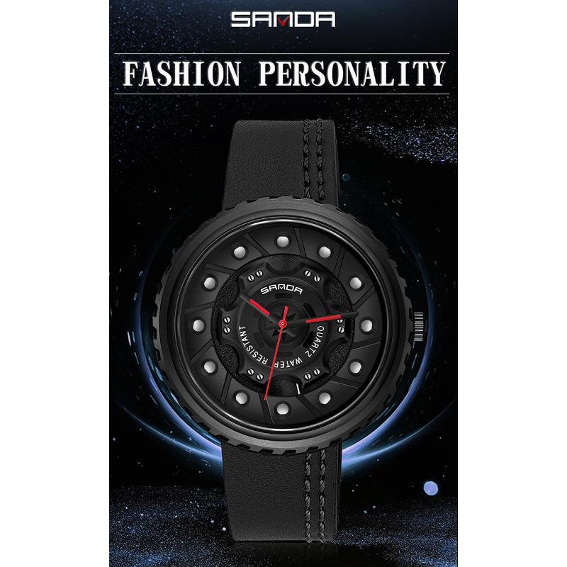 New Watch Men's Belt Business Quartz Watch Hollow Large Dial Fashion Personality Trendy Watch