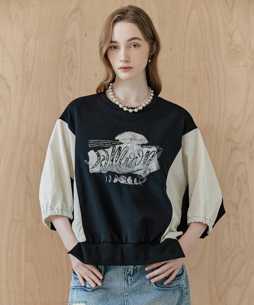 MAXZA Lettering Embroidered Colorblock T-Shirt