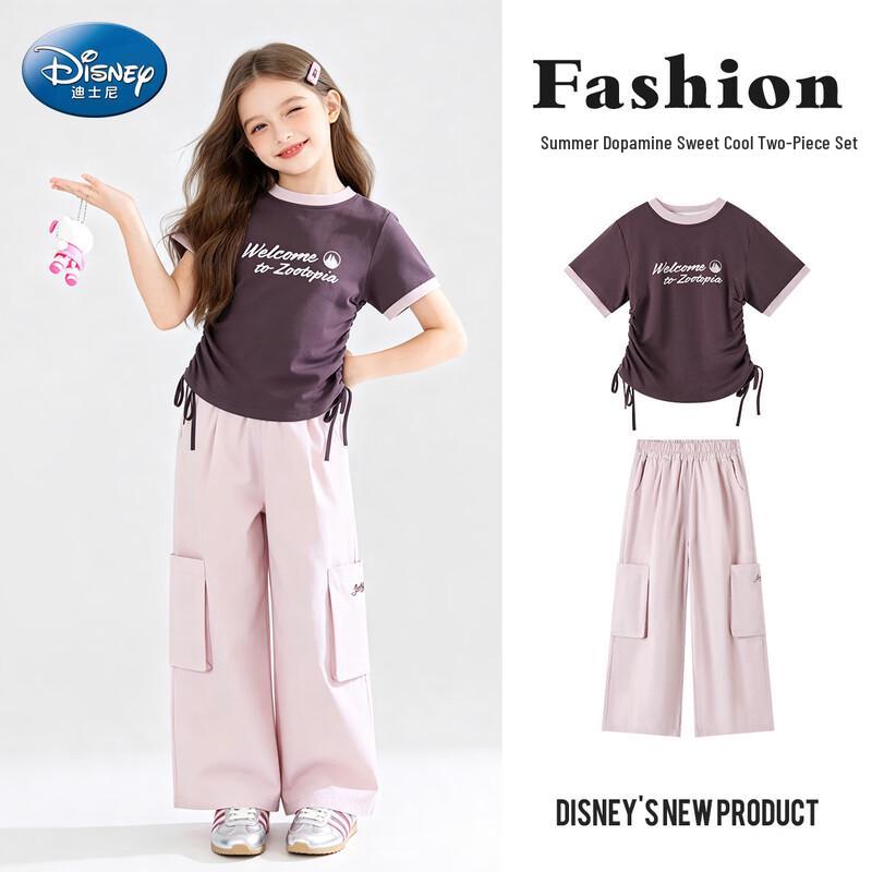 Disney Girls Summer Casual Short Sleeve Wide-Leg Pants Set 150