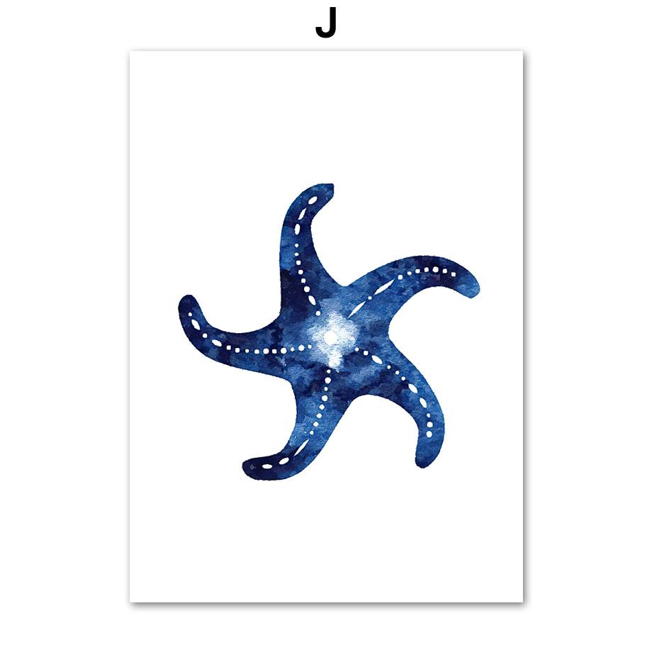 

Морской Темно-Синий Морской Еж Раковина Морская Звезда Осьминог Черепаха Плакат Настенный Художественный Принт Холст Картина Детская Ванная Комната Декор Спальни A4 21X30cm No Framed