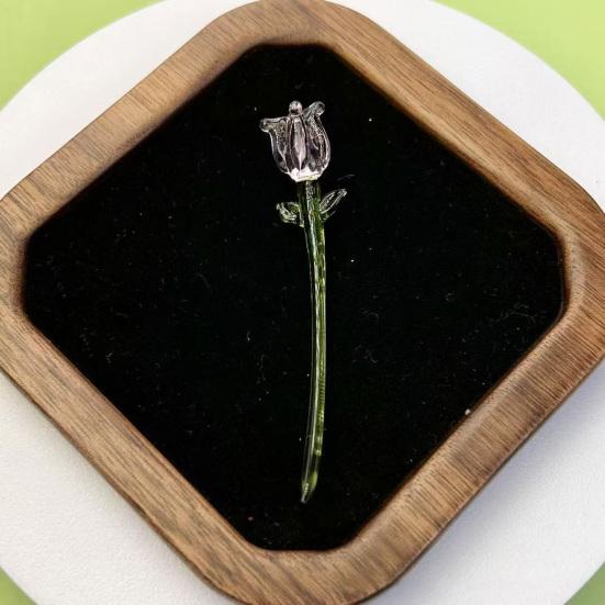 Handmade Glass Flower Decoration with Stem Hand-Blown Mini Floral Plants Figurine Home Living Room Office Table Flower Vase Ornament