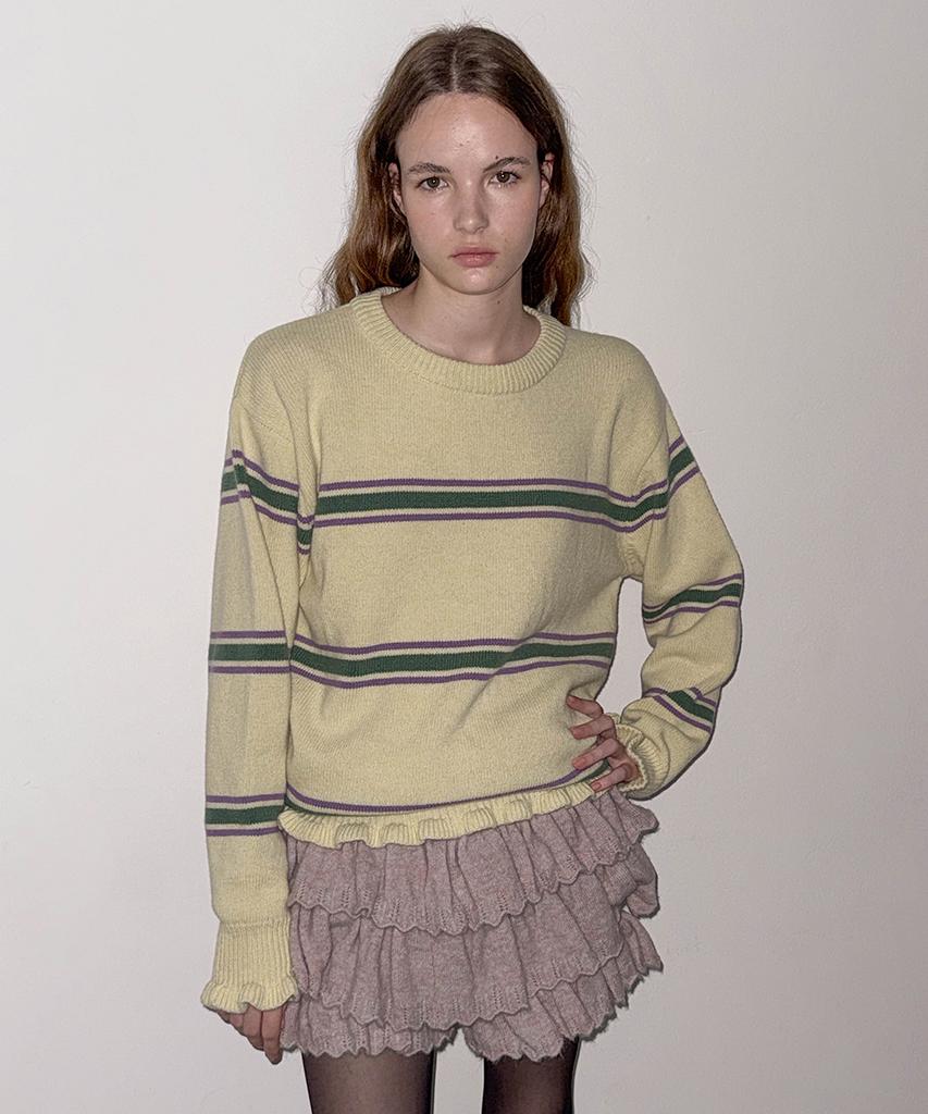 SINOON Sn Stripe Ruffle Pullover (Yellow)