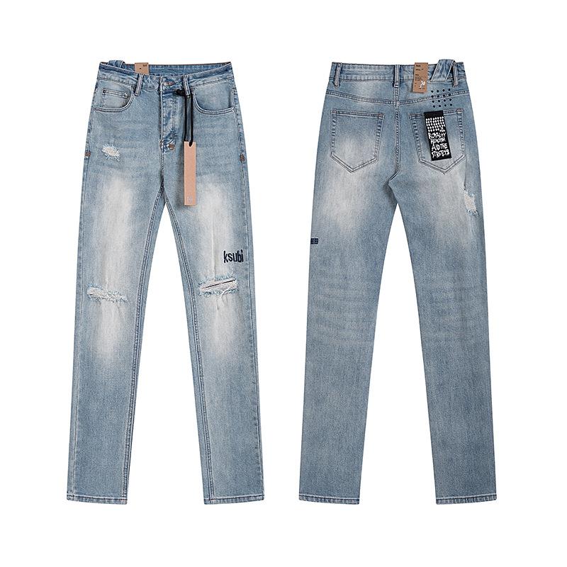 Purple Brand Ink Printing Meichao High Street Retro Ripped Casual Trend Denim Horn Pants Small Feet