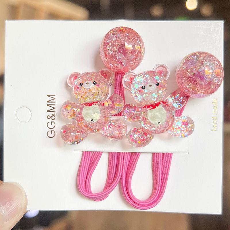 1pair Glitter Korean Style Cartoon Flower Bow Hair Ties Colorful Stretchy Hair Bands for Kids Girls Soft Elastic Kids Headwear