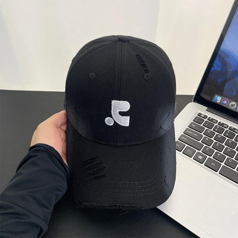 Retro ripped embroidery letters baseball cap men's spring and summer versatile big head circumference showing face small peaked cap women