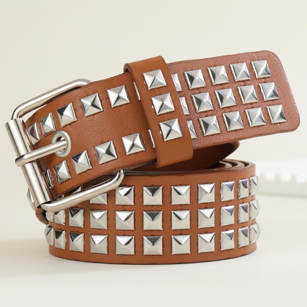 Square Bead Rivet Belt Metal Pyramid Belt Men'S And Women'S Belt Punk Hardware Jeans Belt